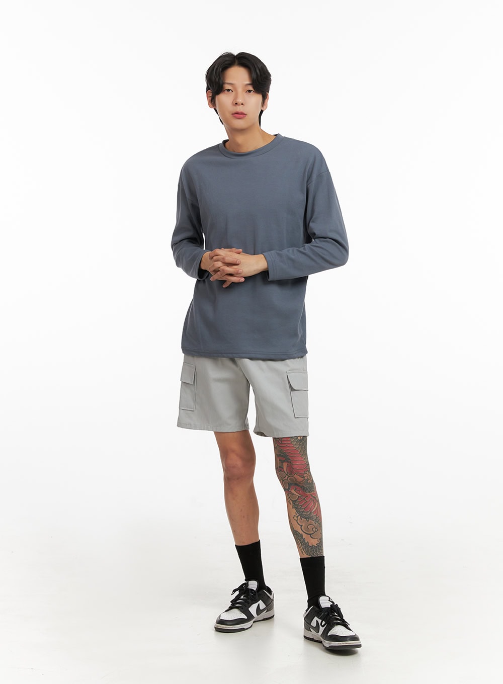 Men's Basic Oversized Long Sleeve Tee (Dark Gray) IY416