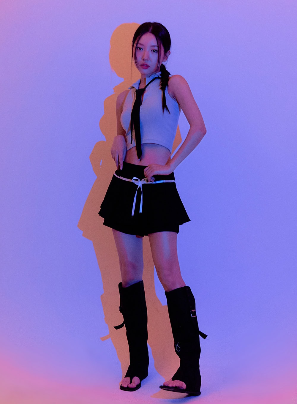 Sleeveless Collar Crop Tank Top OU404