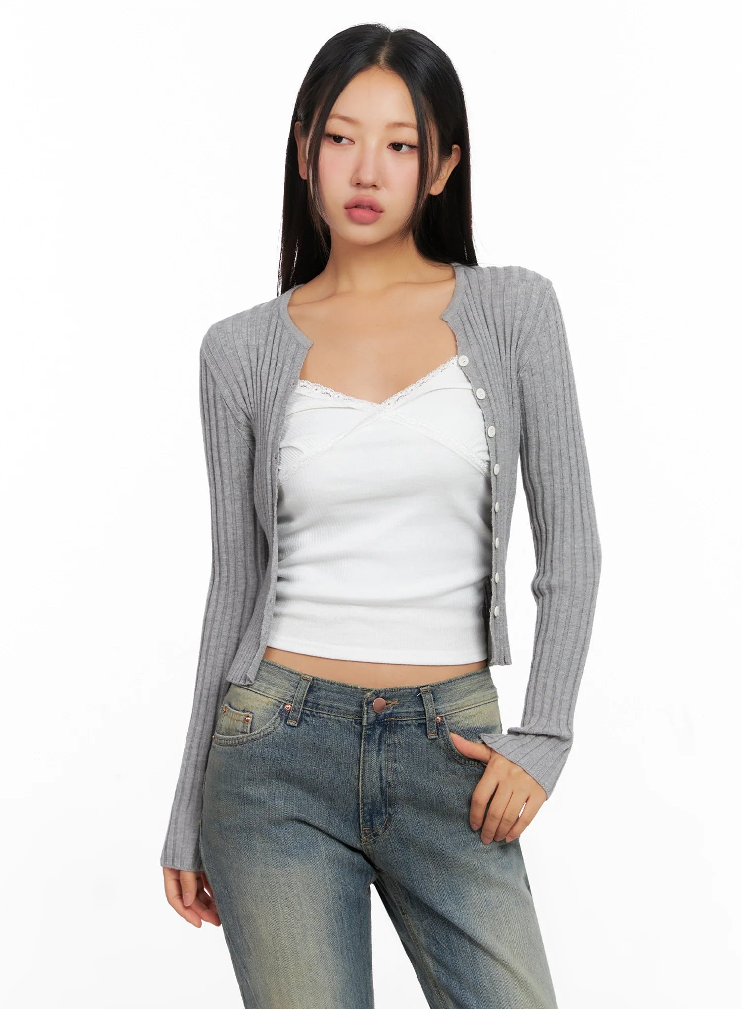 Ribbed Slim Fit Cardigan IG528