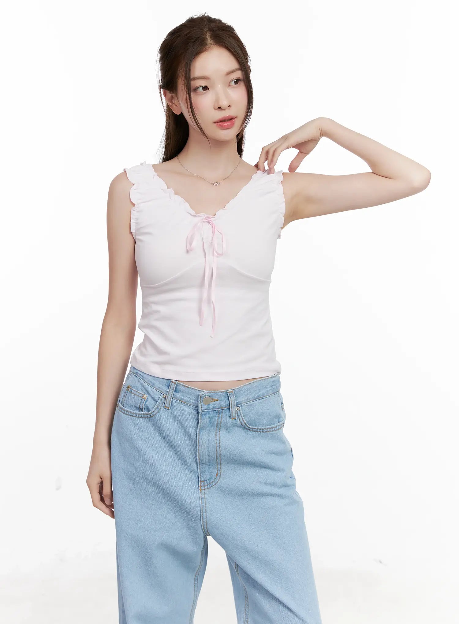 Shirred Ribbon 2-Way Sleeveless Top CL523