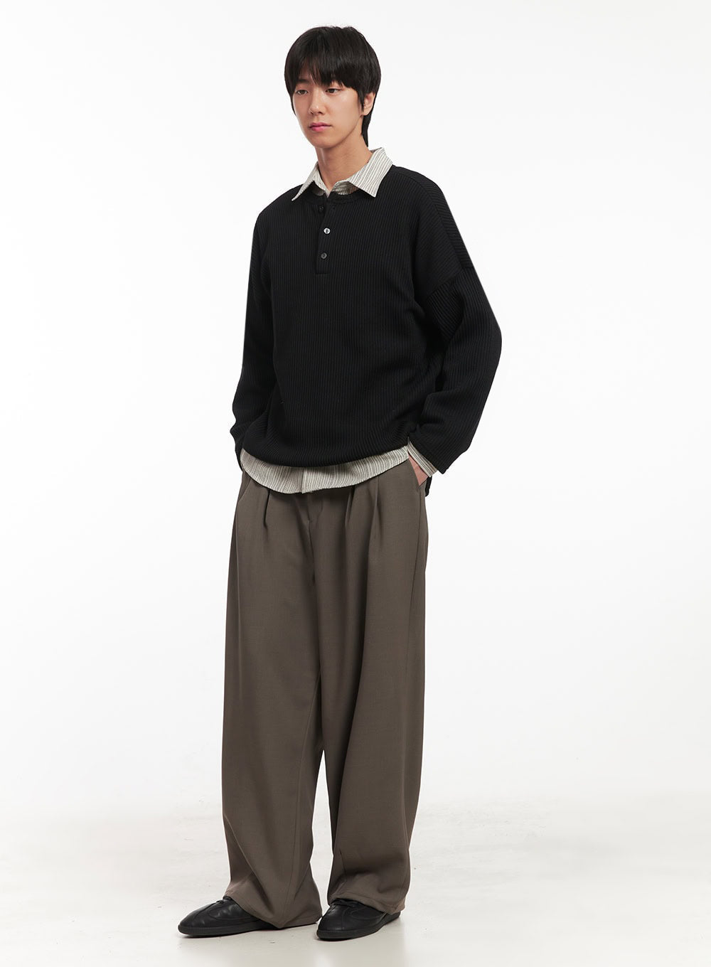 Men's Ribbed Buttoned Long-Sleeve Shirt IA510