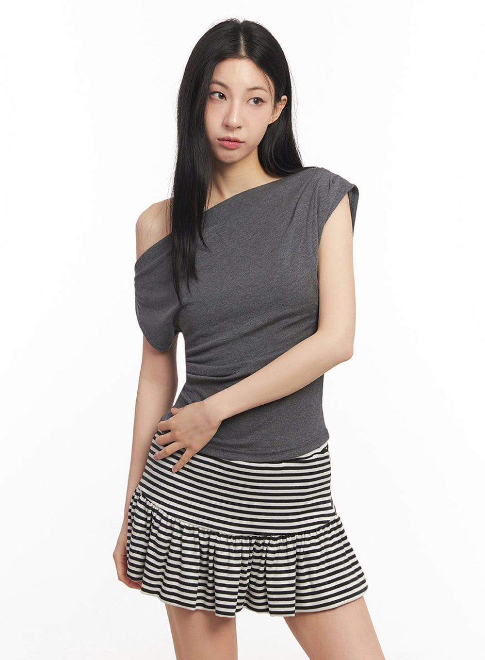 Shirred One-Shoulder Top IY529