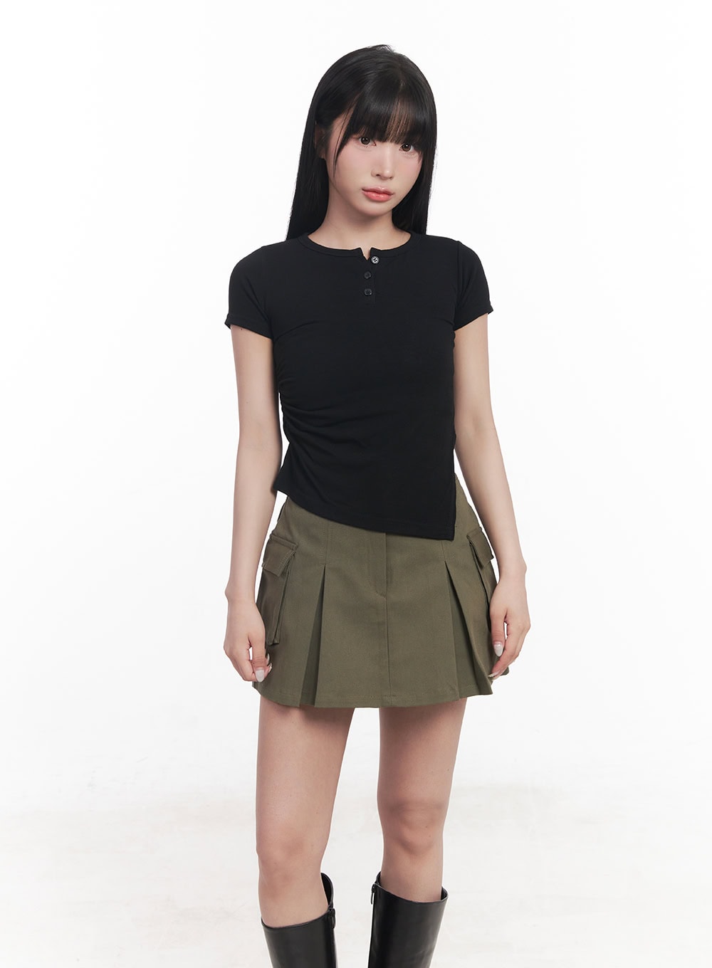 Asymmetric Buttoned Crop Top CY527