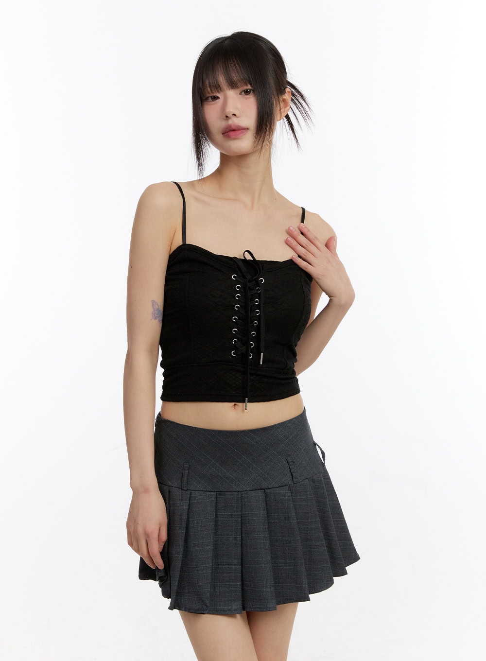 Sheer Floral Lace-Up Corset Cami Top CM513