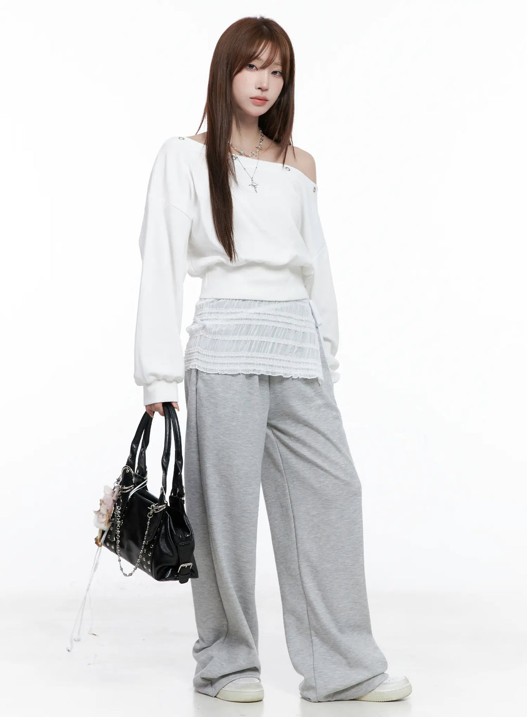 Off-Shoulder Eyelet Sweatshirt CG529