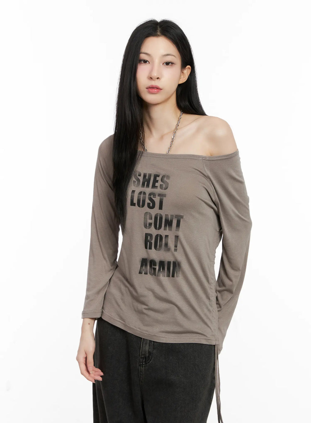 Graphic Off-Shoulder Long Sleeve Top CG522