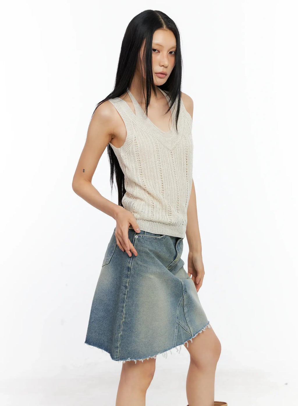 Layered Knit Halter Tank Top CL529