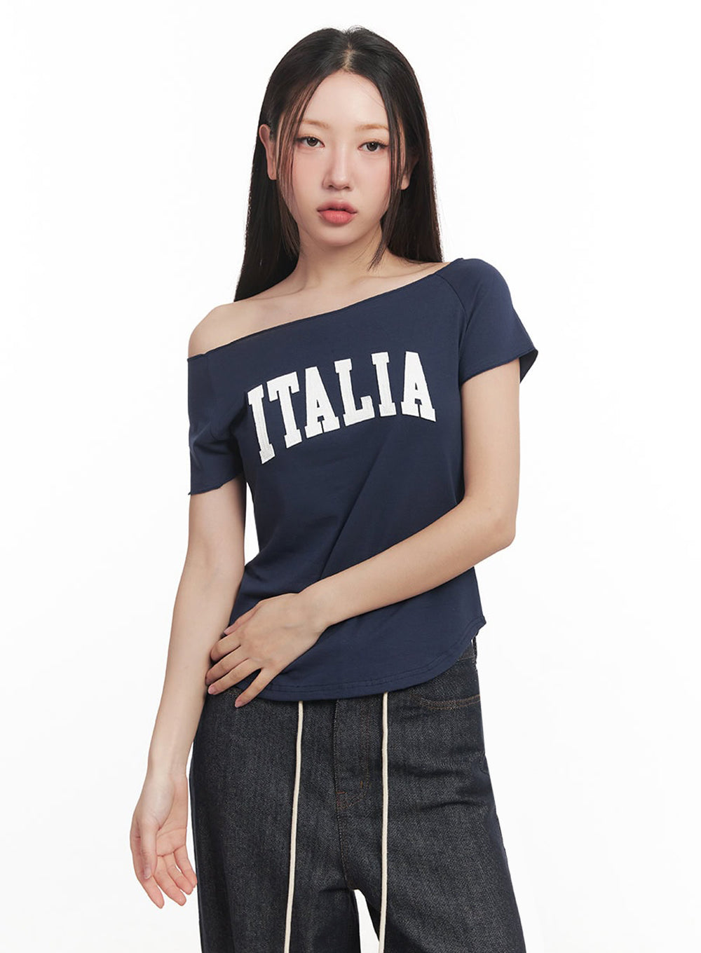 Italia Graphic Off-Shoulder Top IM528