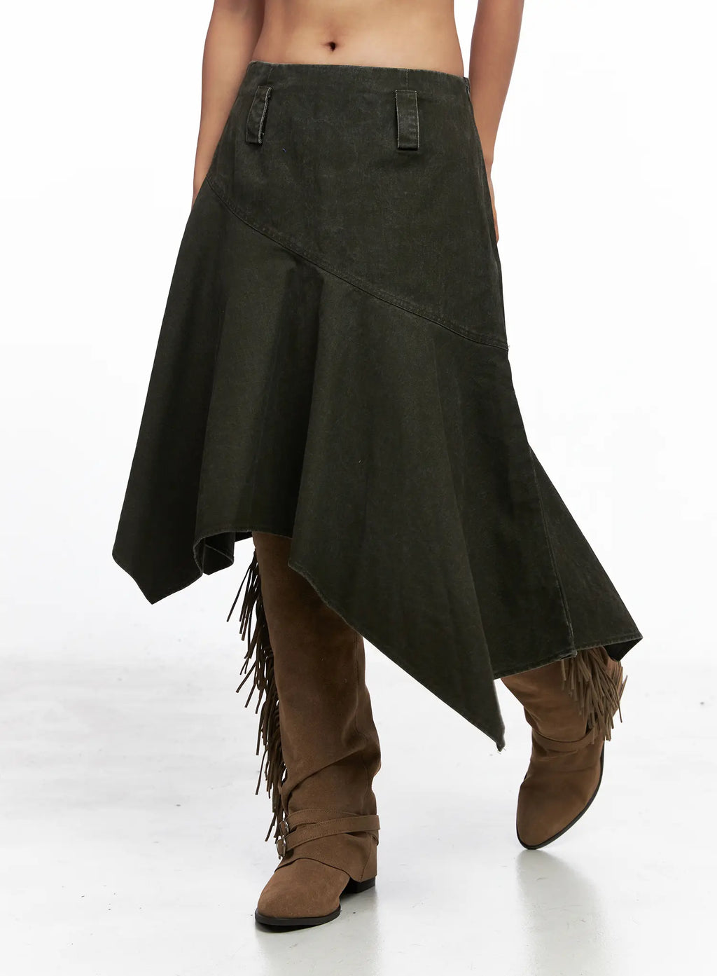 Vintage Wash Asymmetric Midi Skirt CO513