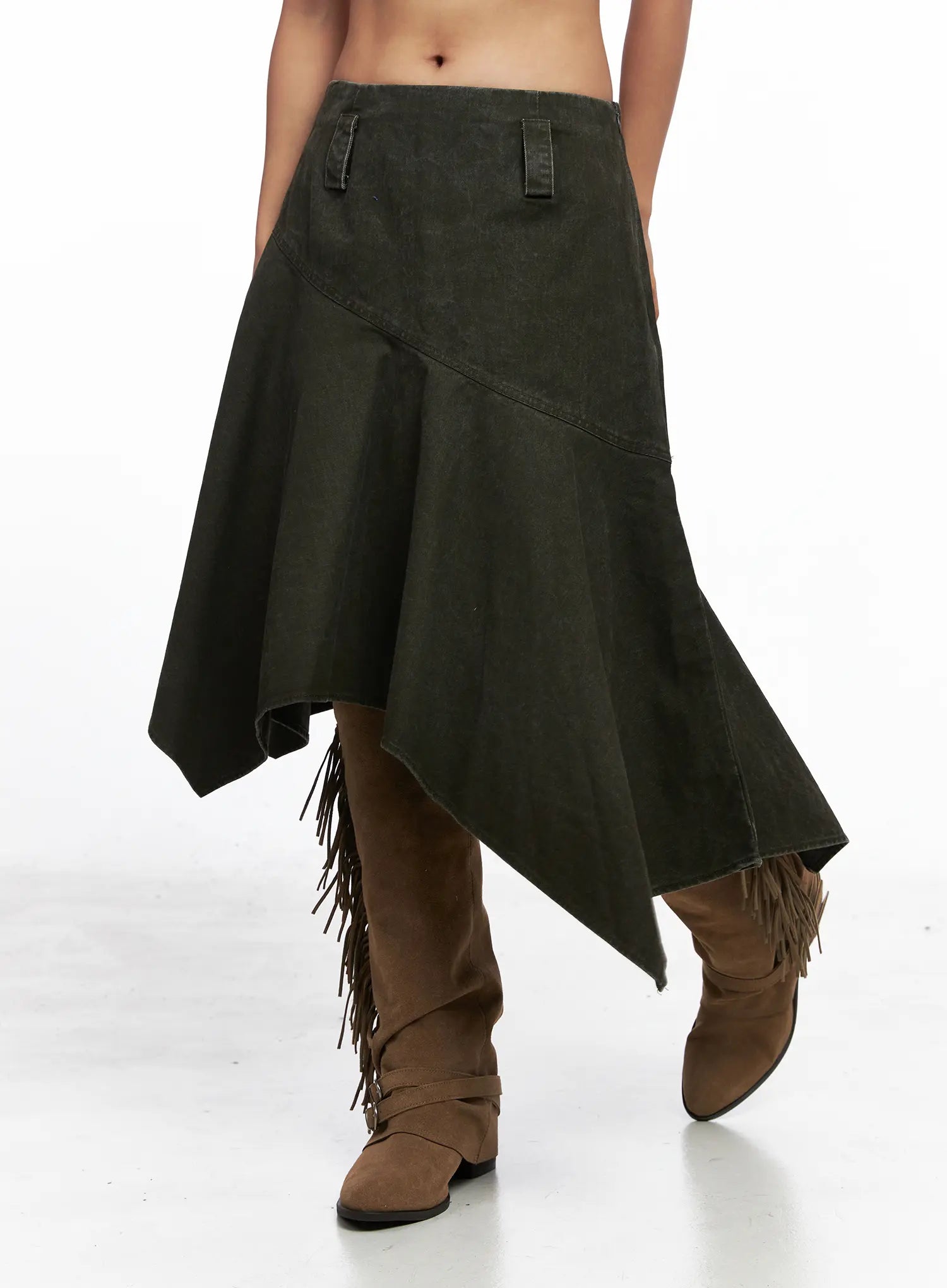 Vintage Wash Asymmetric Midi Skirt CO513