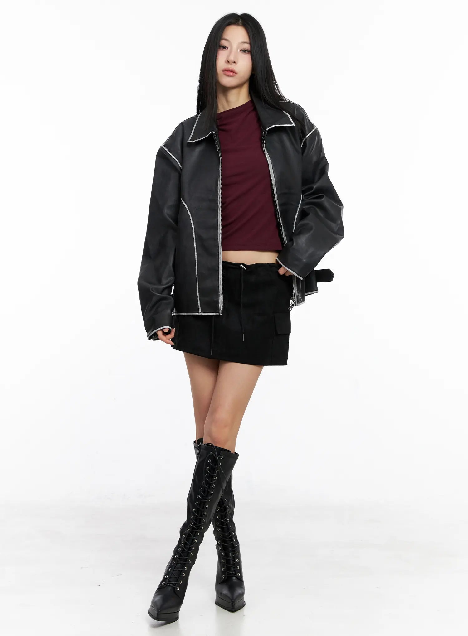 Oversized Faux Leather Jacket CC1109