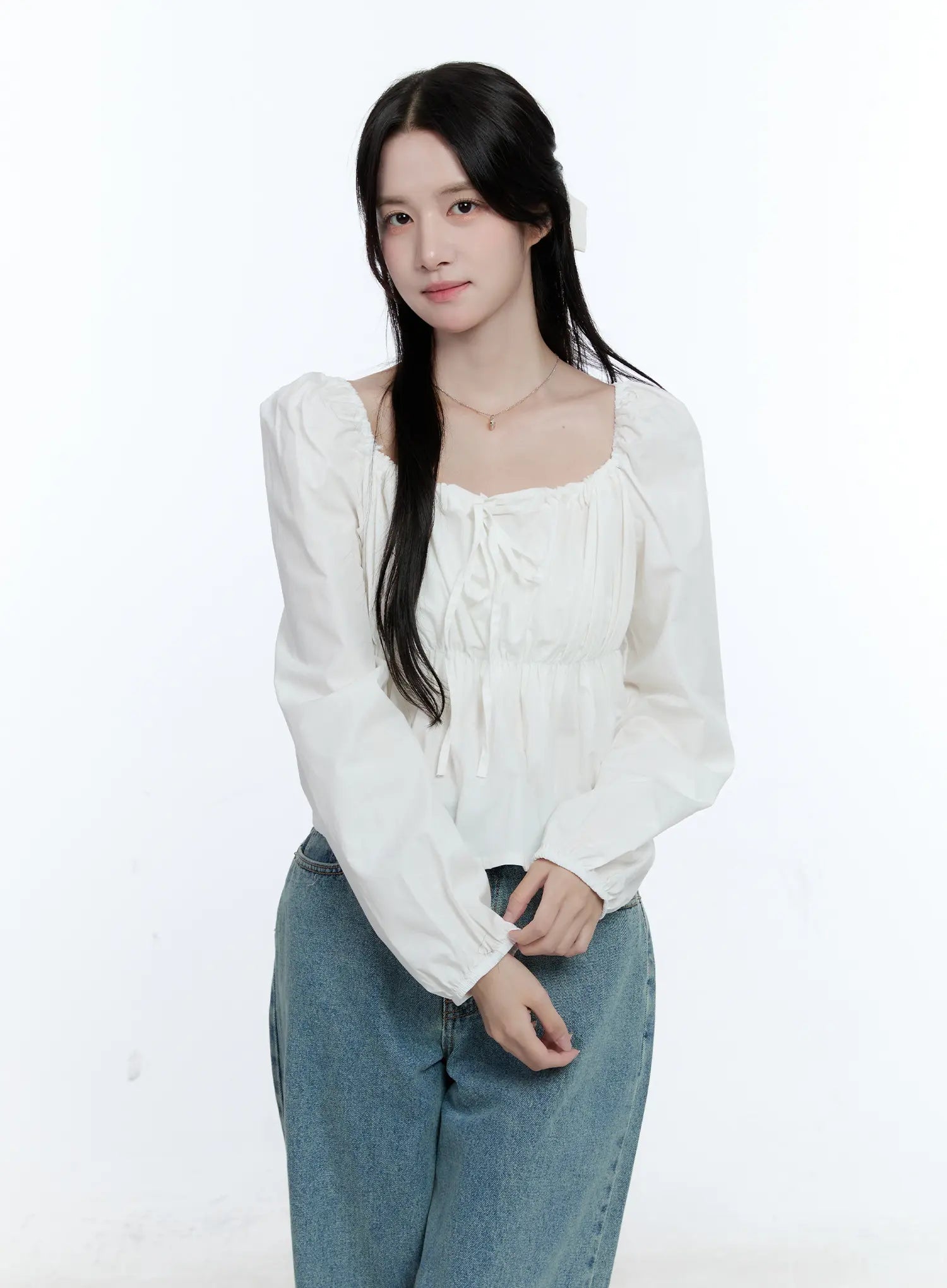 Puff-Sleeve Shirred Blouse CG512