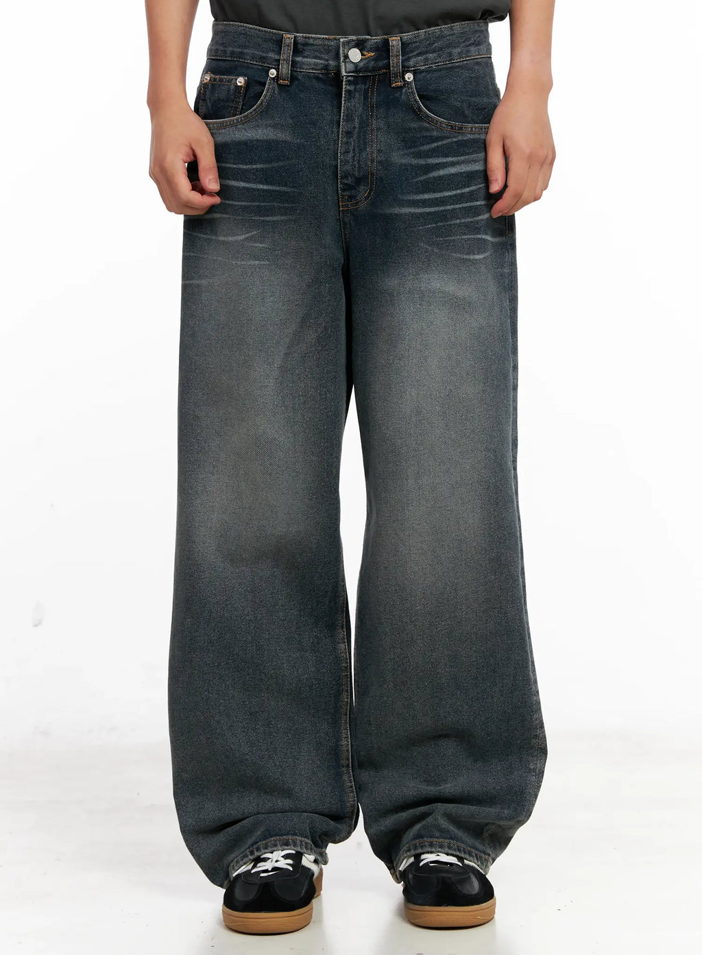Men's Washed Wide-Leg Jeans IL518