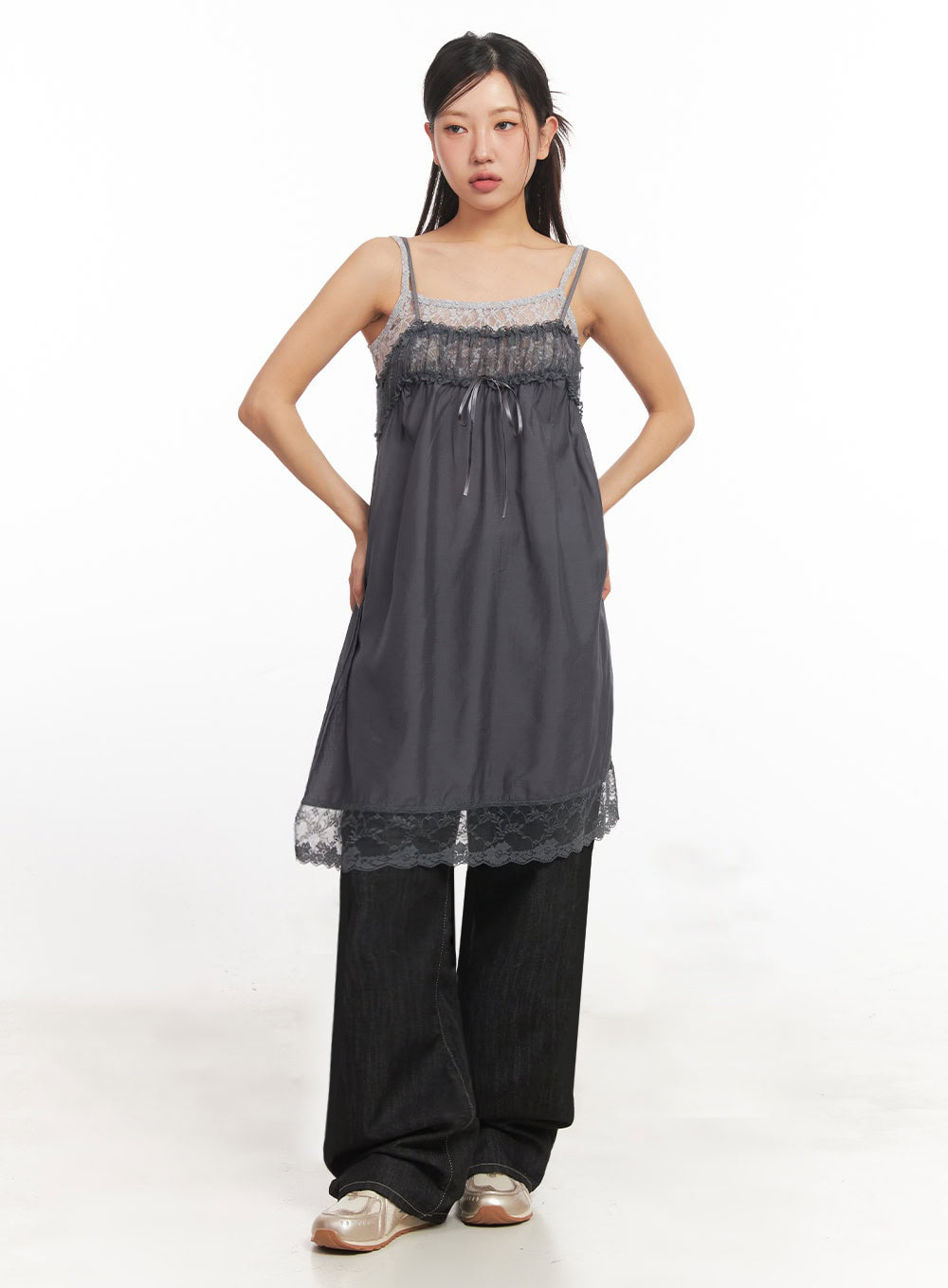 Satin Ribbon Lace Cami Dress IA524