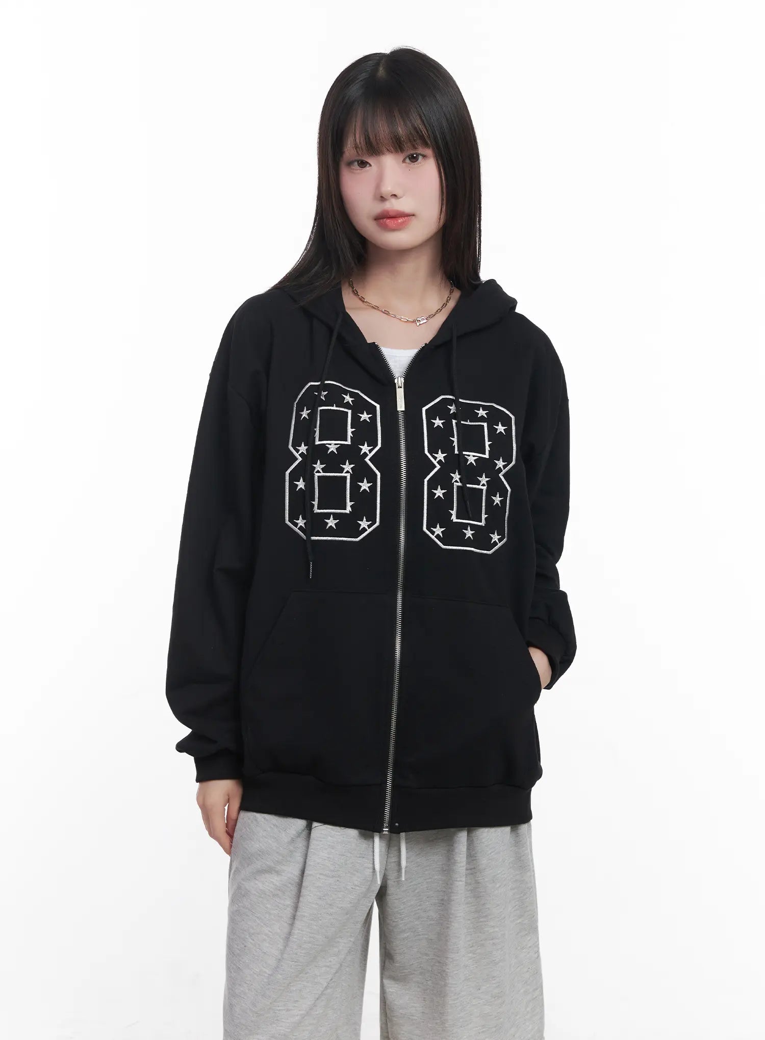 "88" Oversized Zip-Up Hoodie CU519