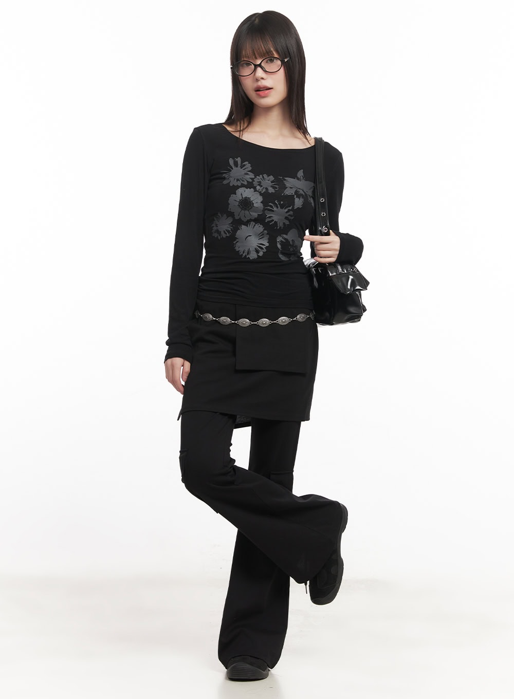 Floral Graphic Sheer Long Sleeve Top CM520