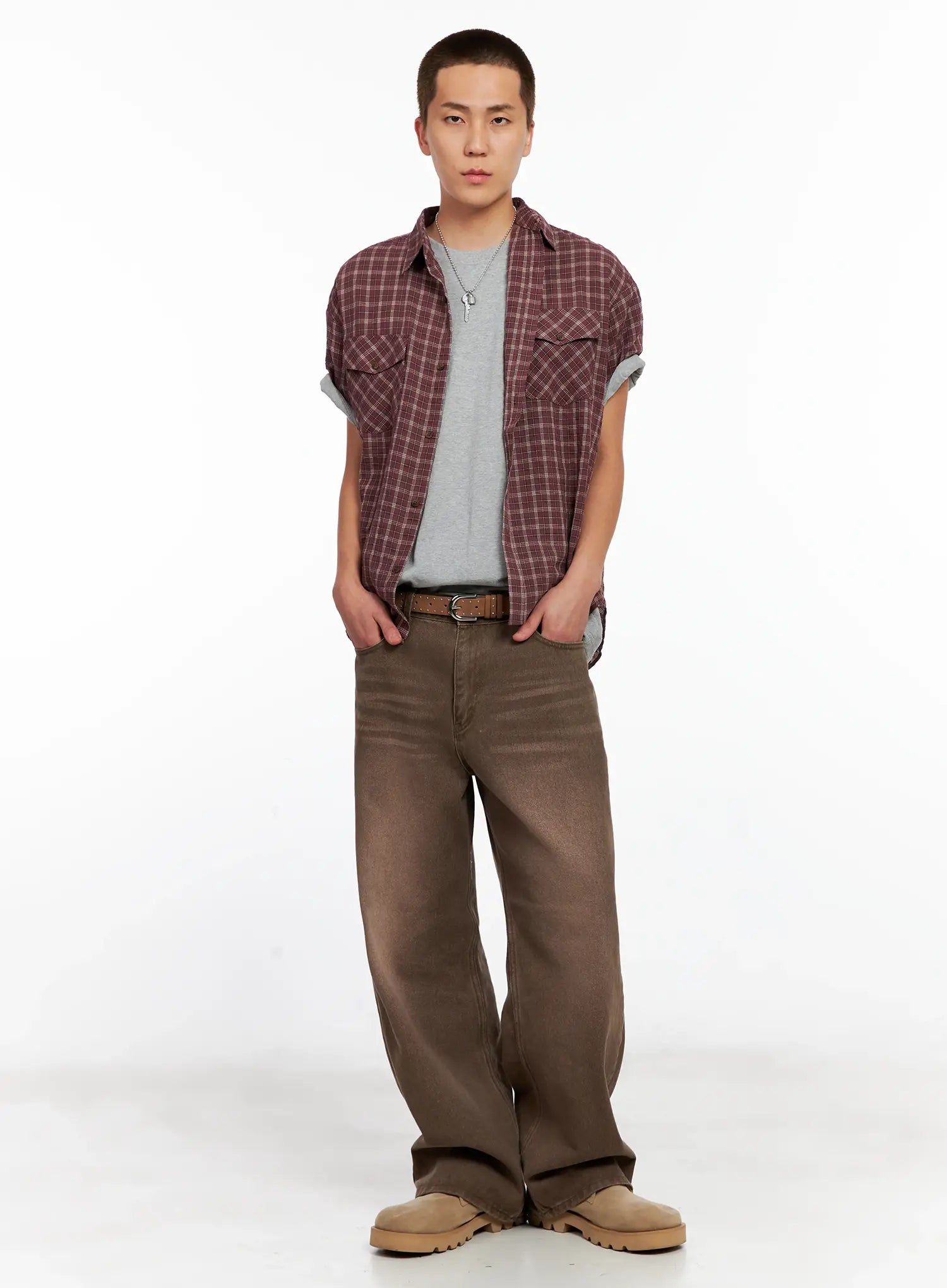 Men's Plaid Short-Sleeve Flannel Shirt IG511