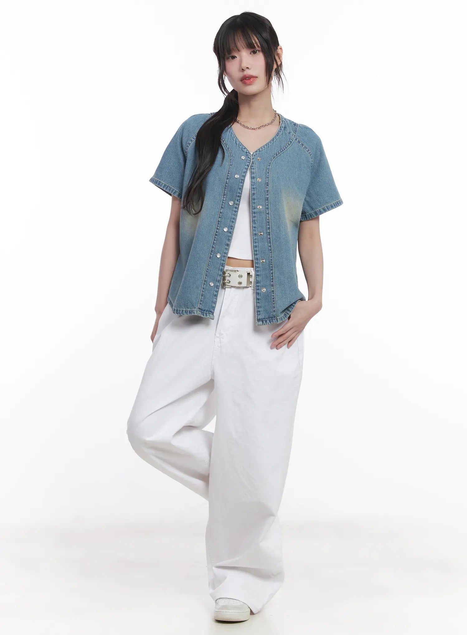 Washed Denim Short-Sleeve Shirt CU520