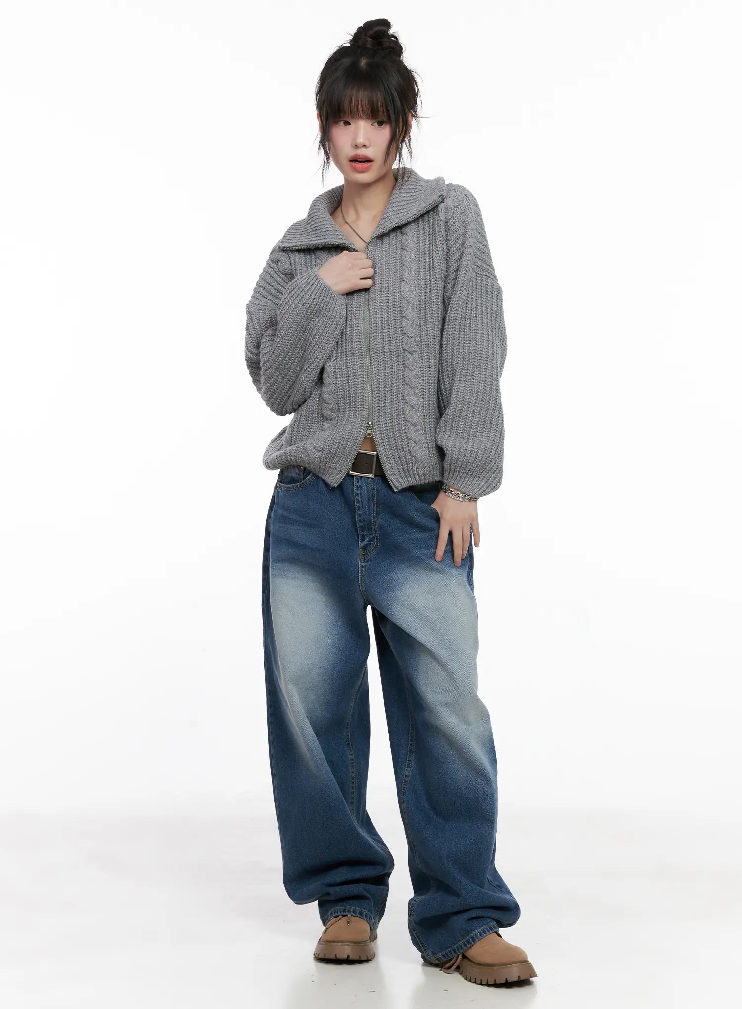 Cable Knit Zip-Up Sweater CG518