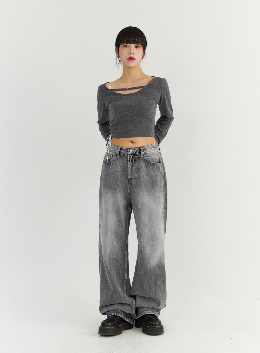 Grey Washed Wide Leg Jeans CO323