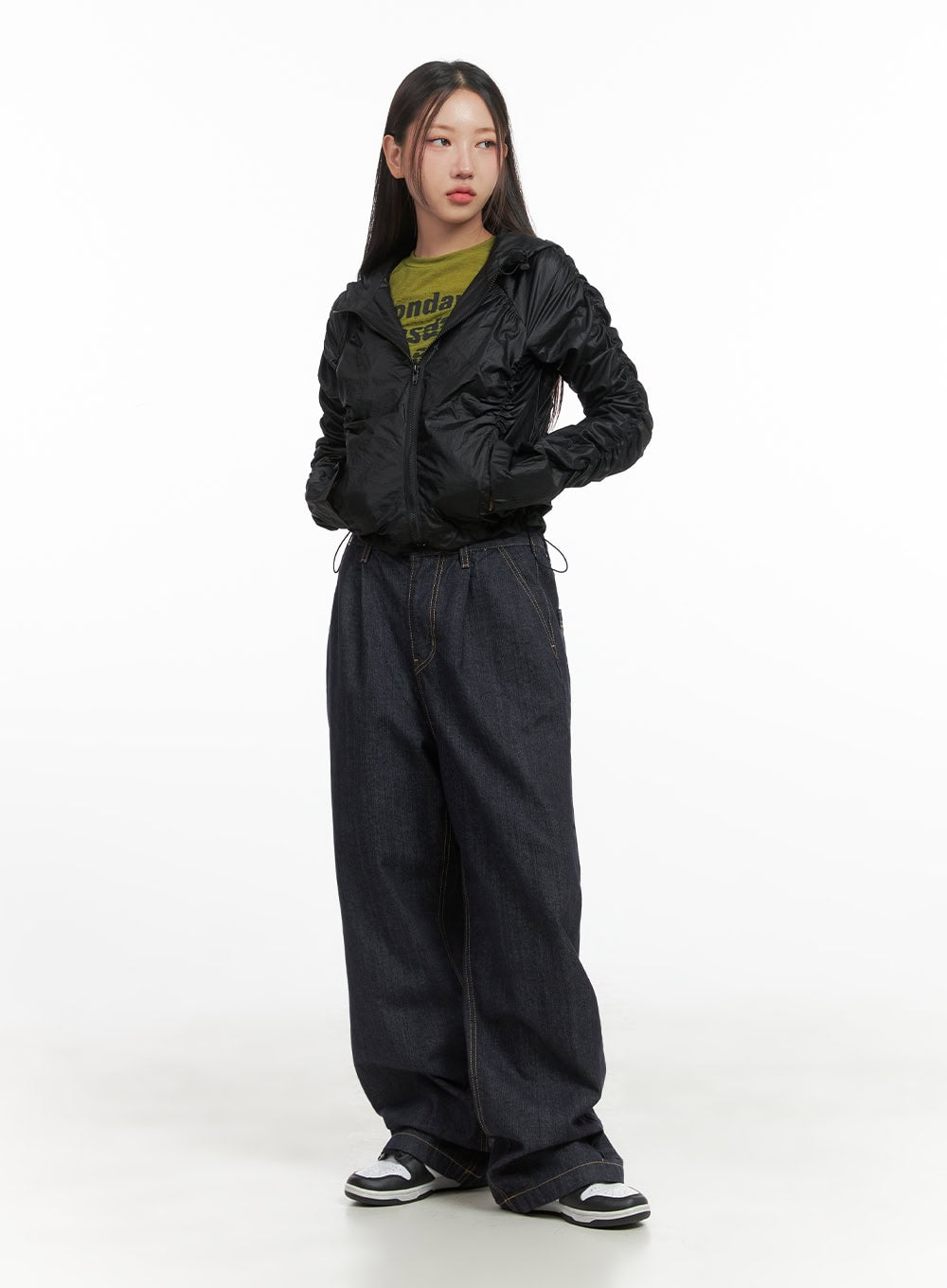 Shirred Hooded Nylon Crop Jacket CO402