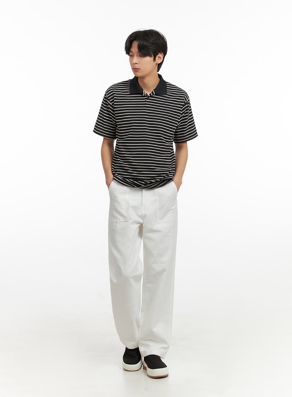 Men's Striped Collar T-Shirt (Black) IY431