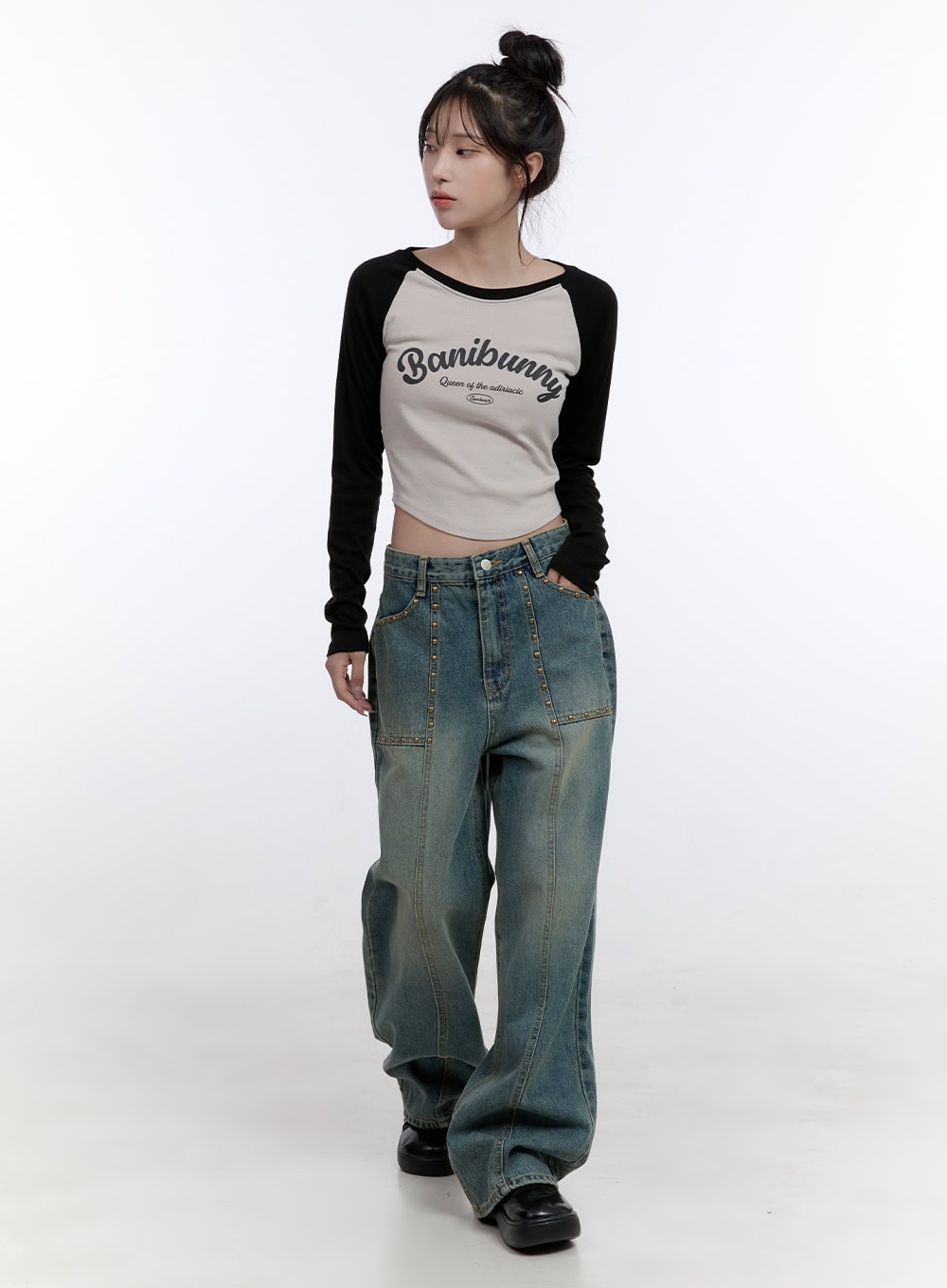 Harper Studded Wide Leg Denim Jeans CO418