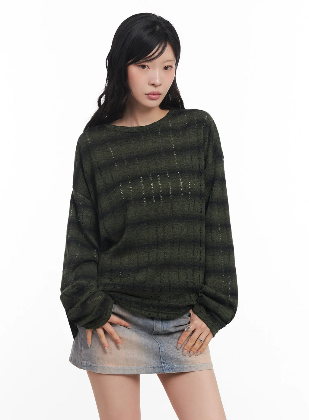 Striped Knit Long-Sleeve Pullover IC503