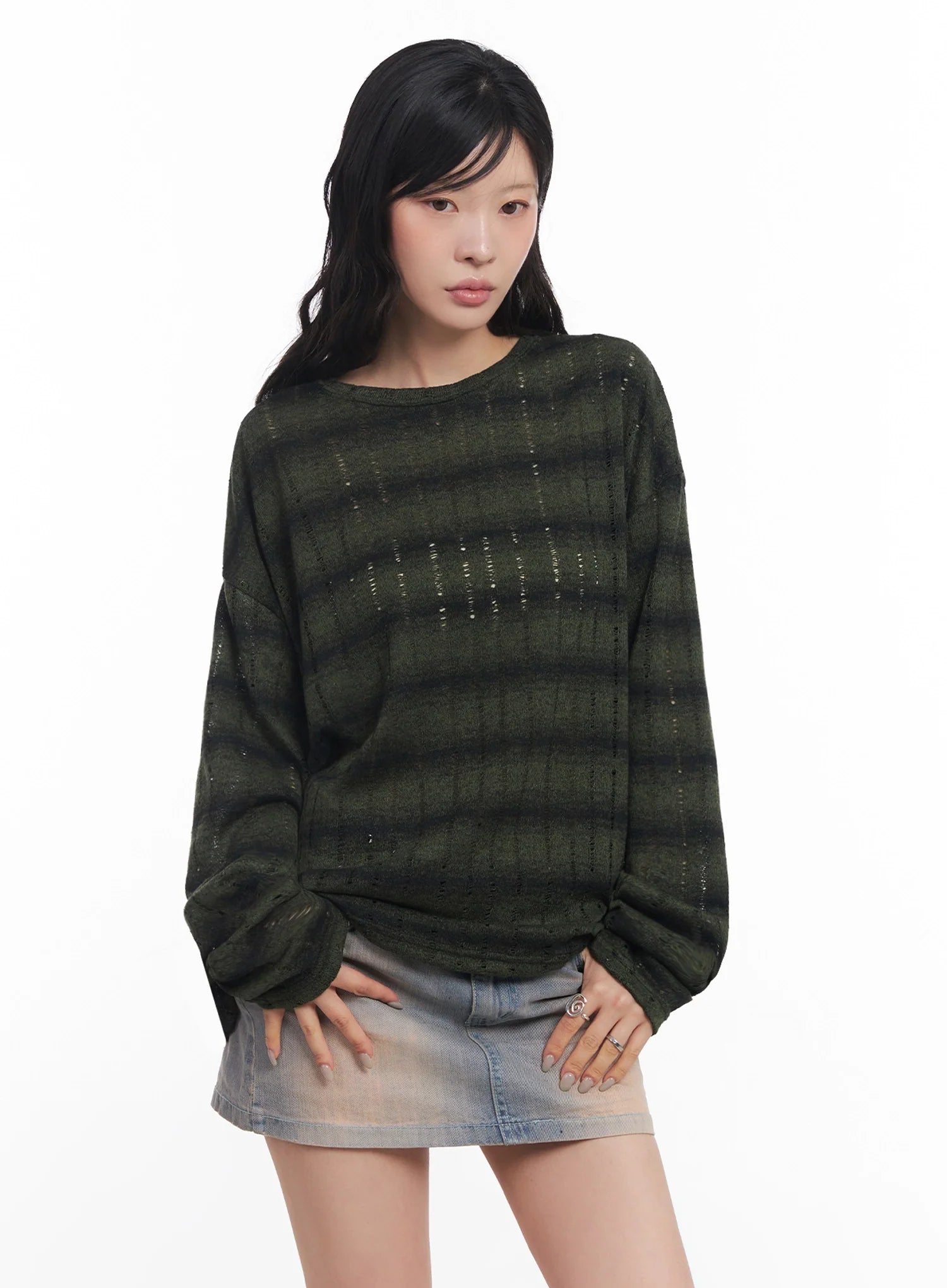 Striped Knit Long-Sleeve Pullover IC503