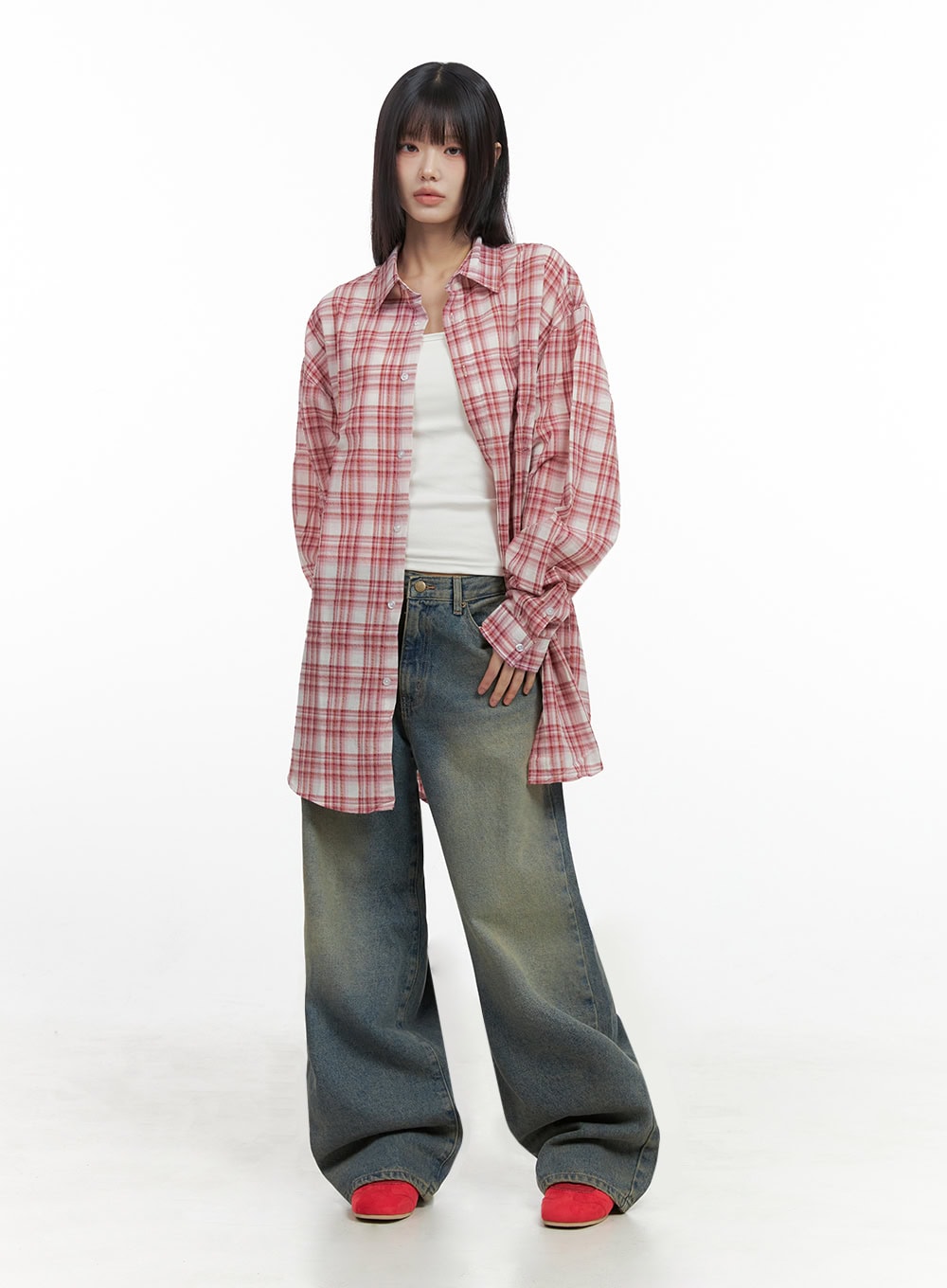 Checkered Cotton Oversized Shirt IO430
