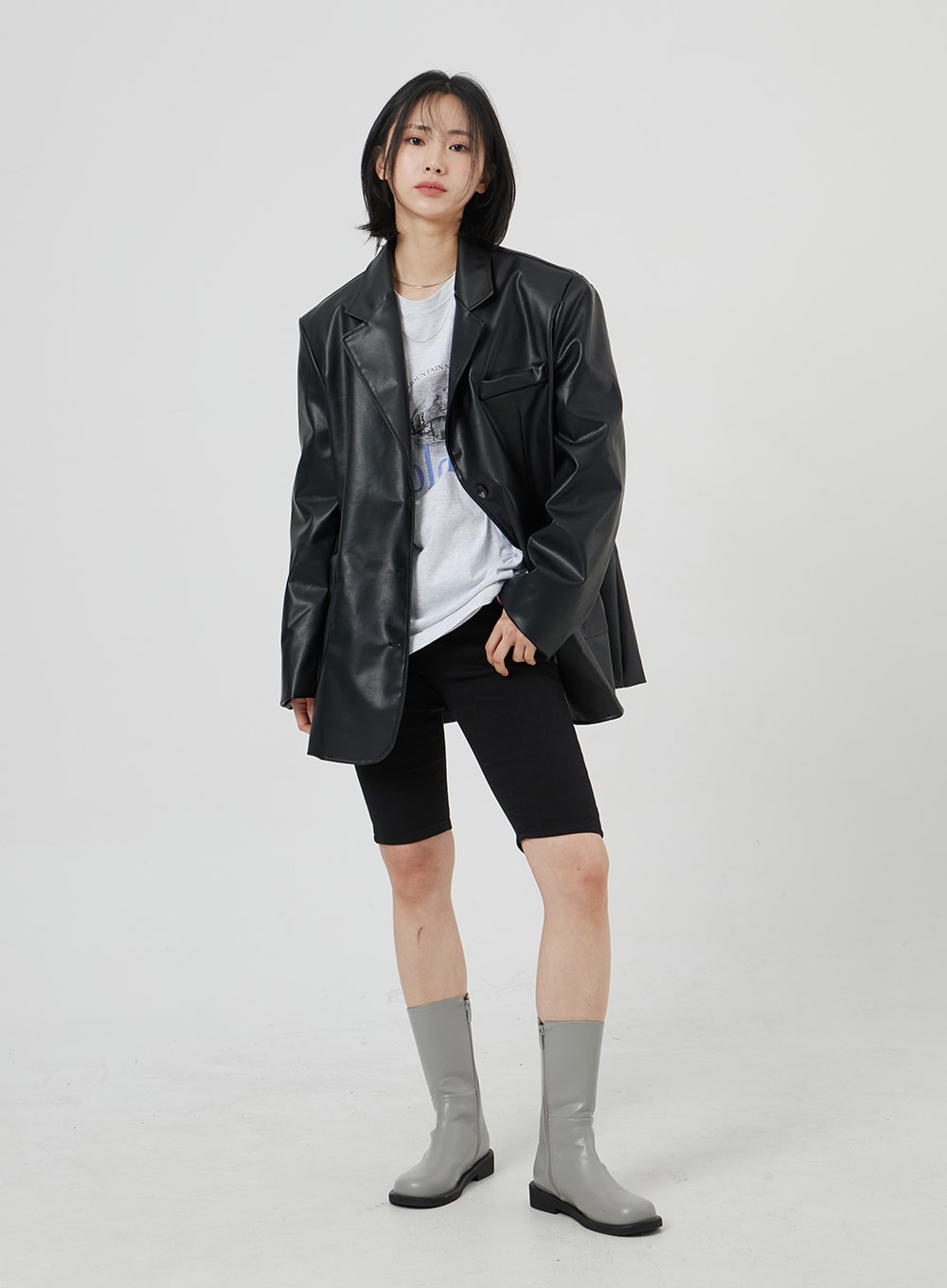 Faux Leather Oversized Jacket OM306