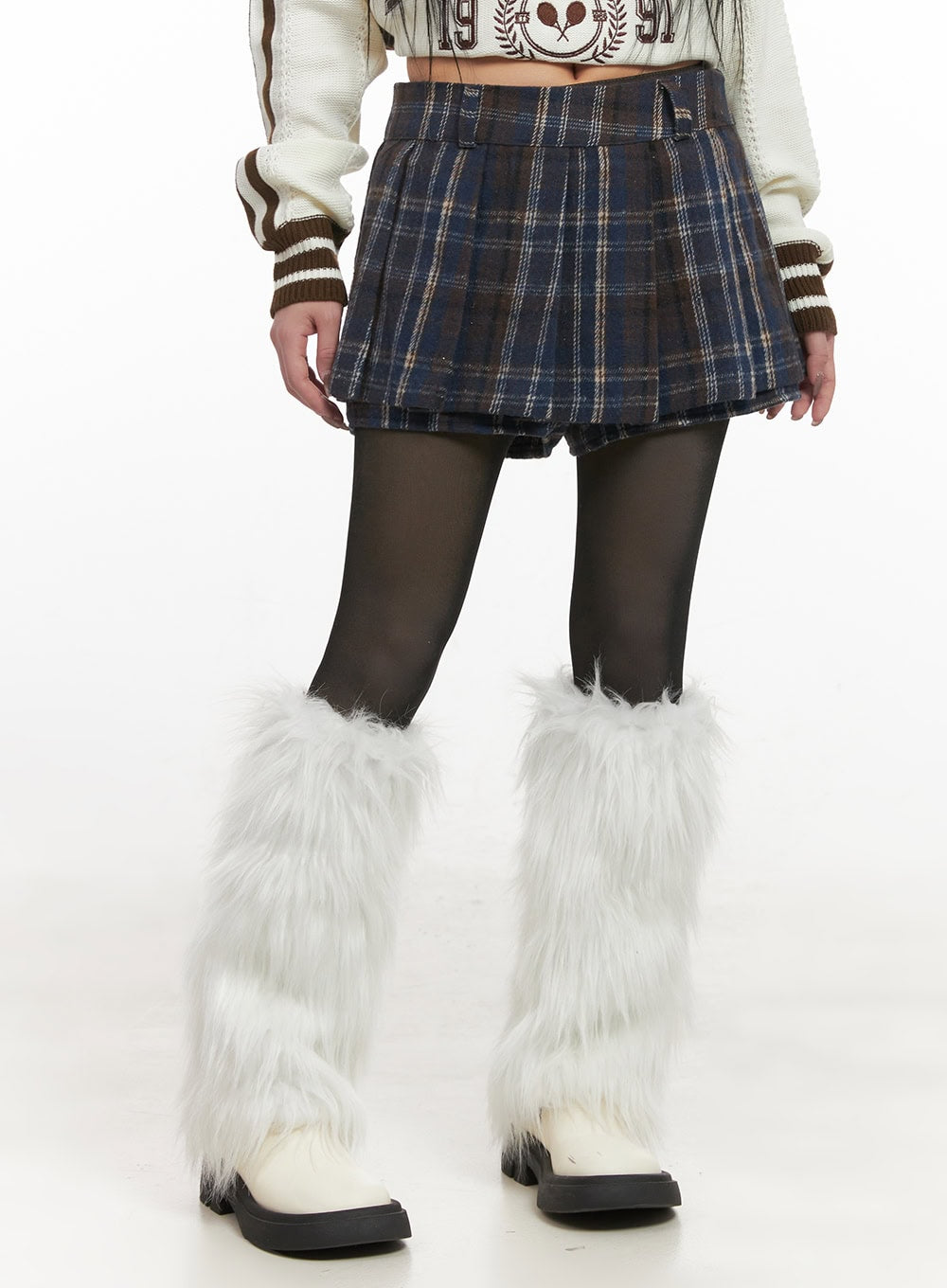 Checkered Winter Pleated Mini Skirt CJ516