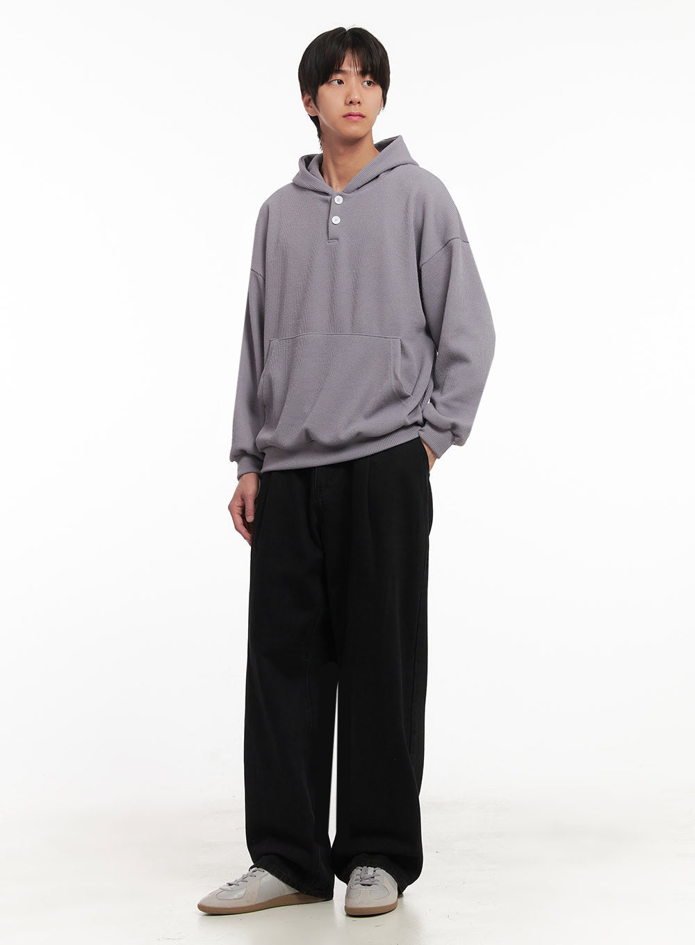 Men's Ribbed Buttoned Hoodie IA511