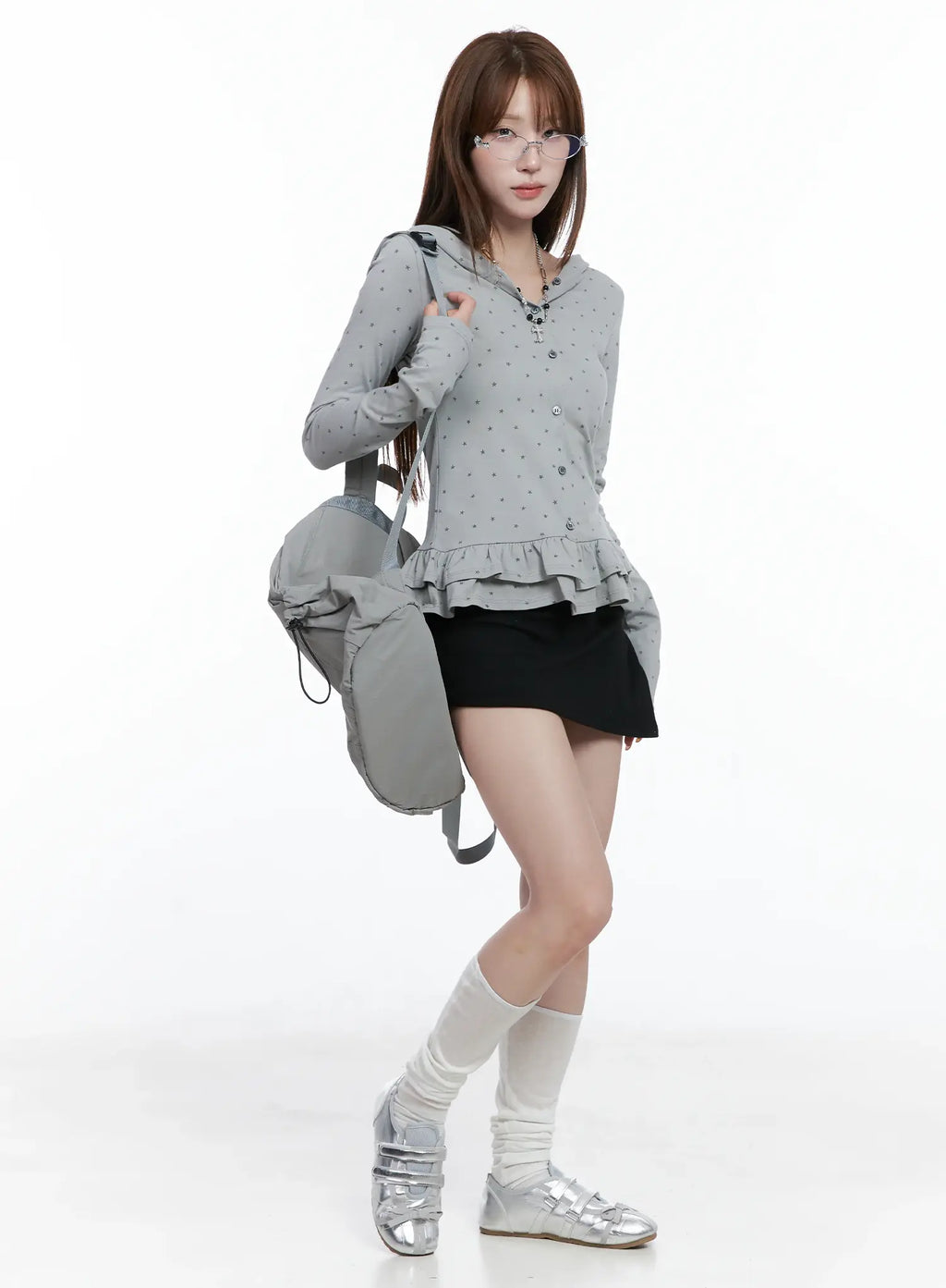 Asymmetric Slit Ribbed Mini Skirt CS501