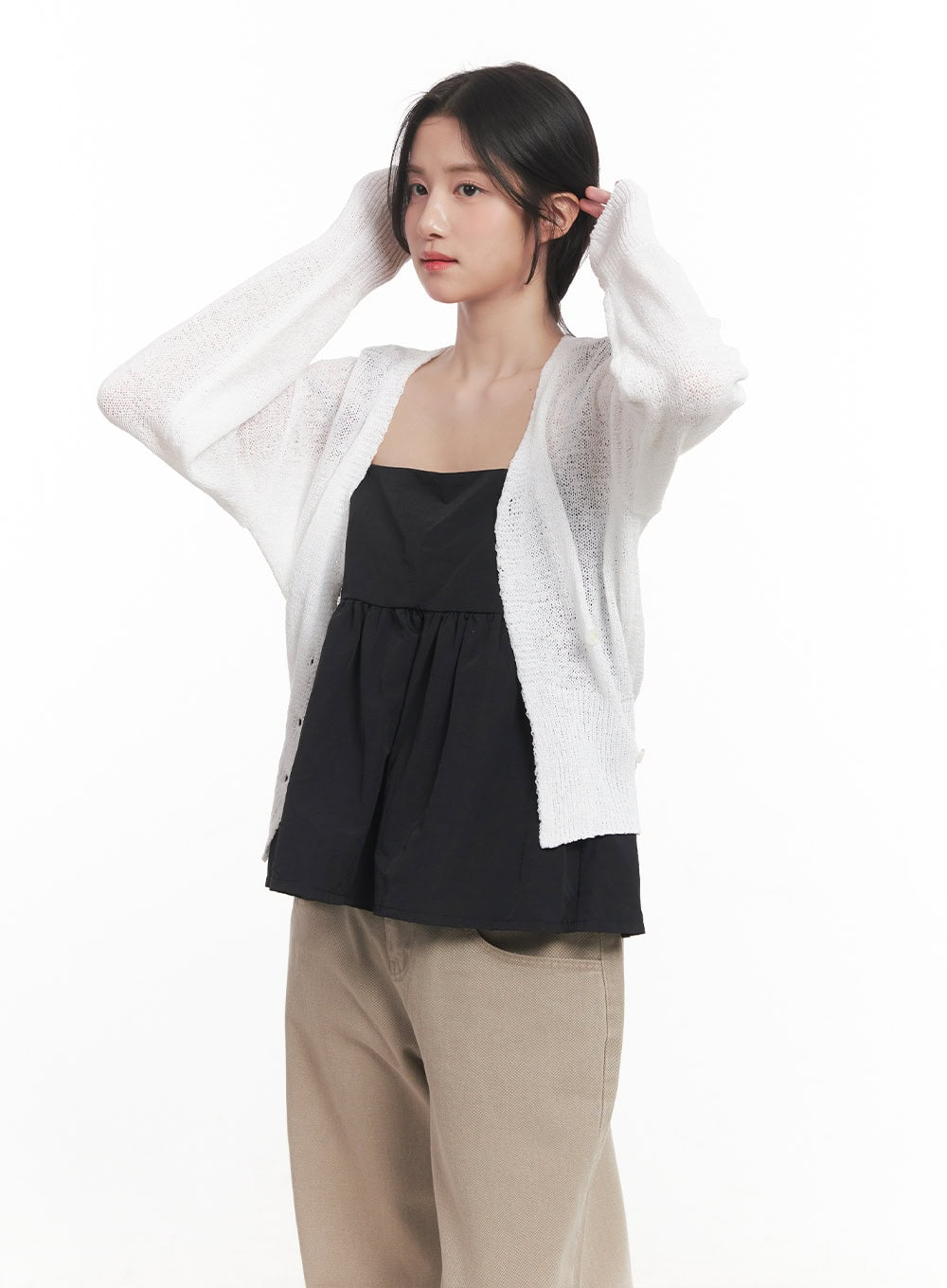 Sheer Button-Up Knit Cardigan  CA511