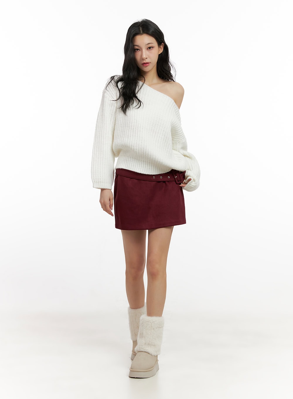 Buckle Detail Suede Mini Skirt CN413