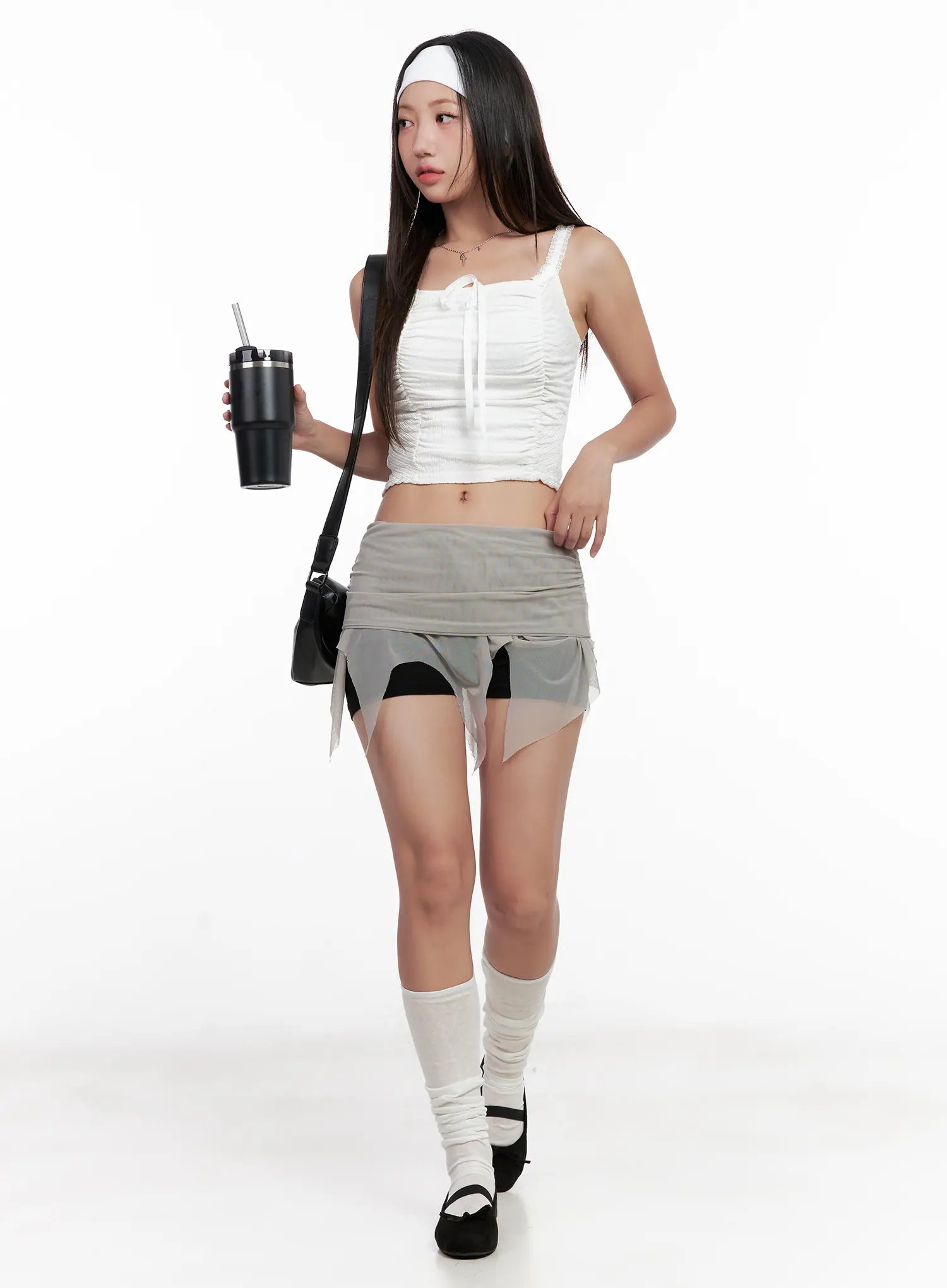 Lace Shirred Cropped Tank CL518