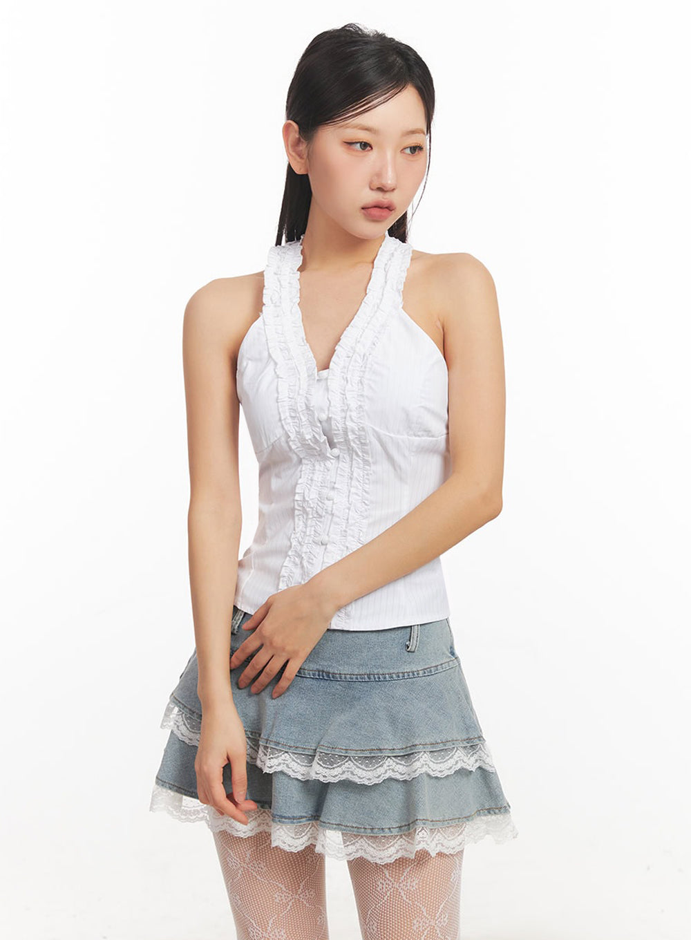 Lace Halter Neck Slim-Fit Top IA525