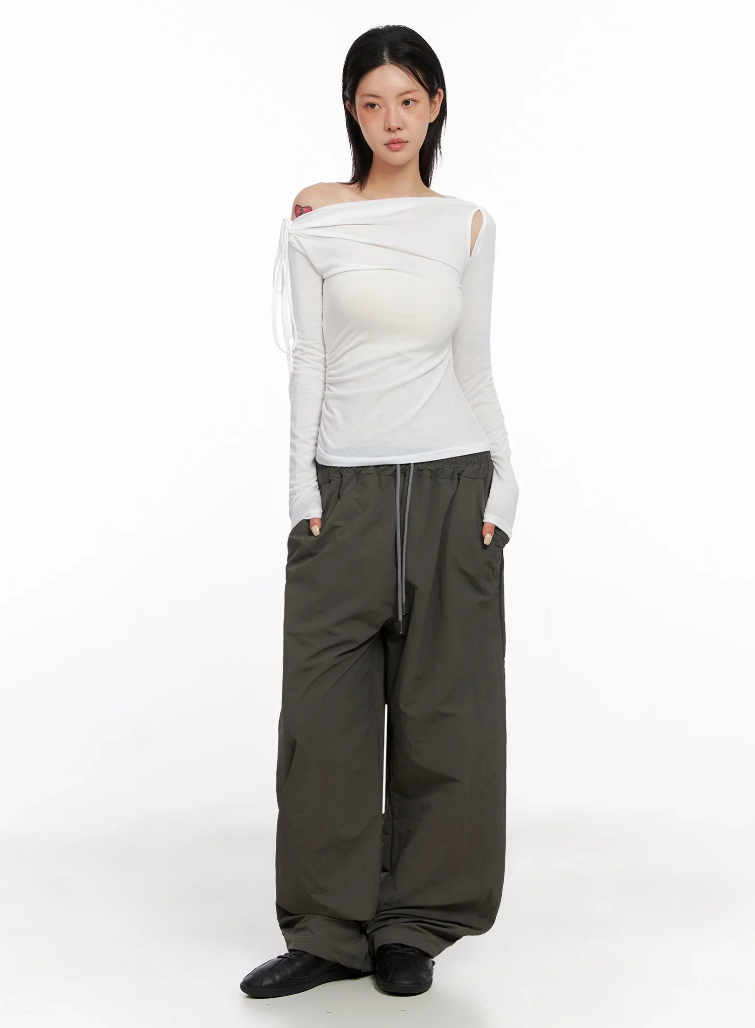 Asymmetric Cut-Out Long Sleeve Top IS515