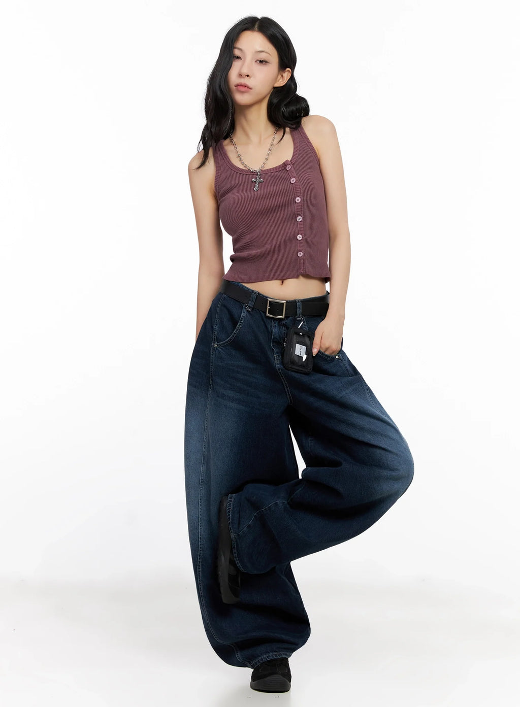 Ribbed Button-Up Tank Top IG508