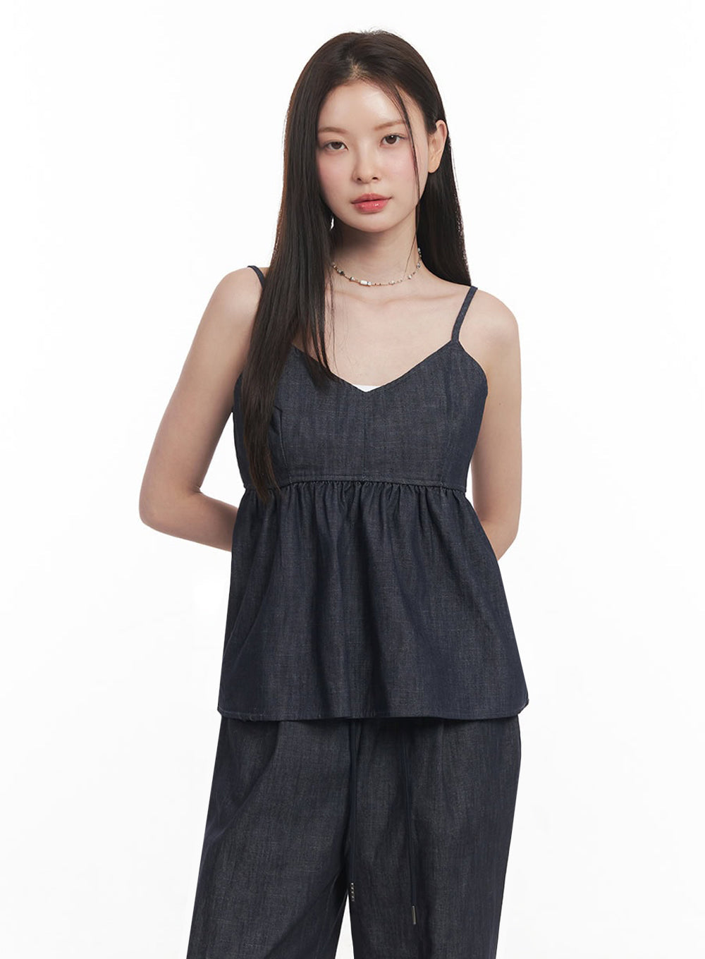 Cotton Flare V-Neck Denim Cami Top IY509