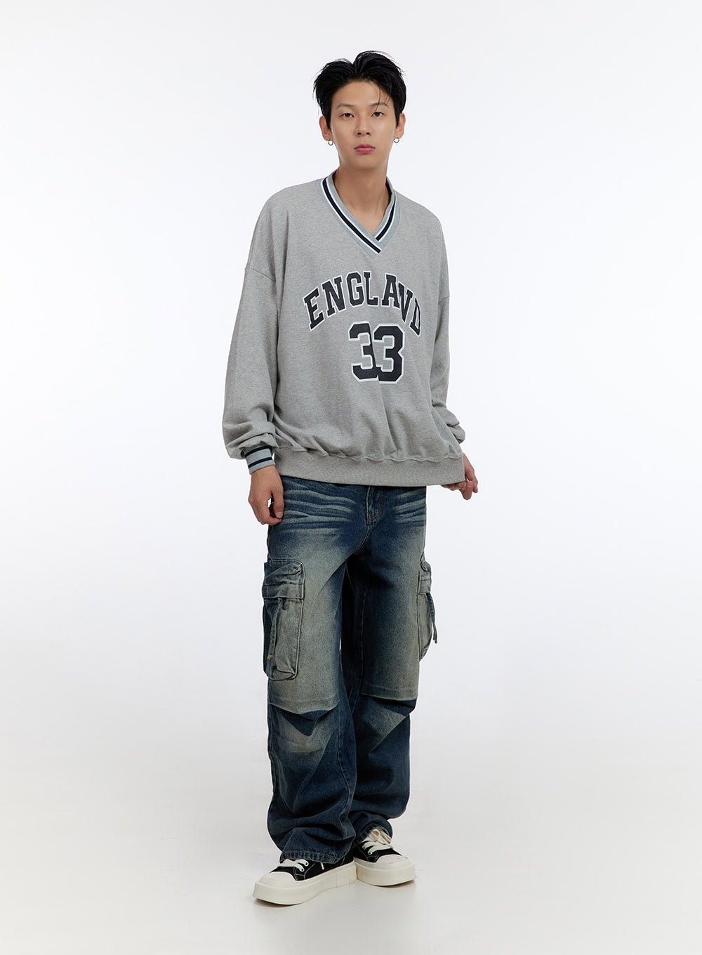 Men's Jersey Print V-Neck Sweatshirt IO428