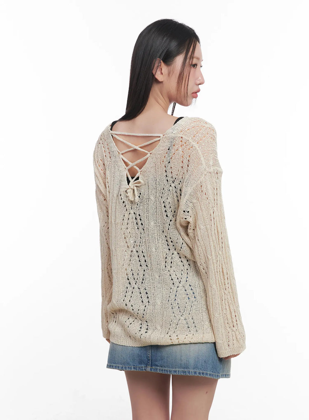 Criss-Cross Sheer V-Neck Sweater CU516