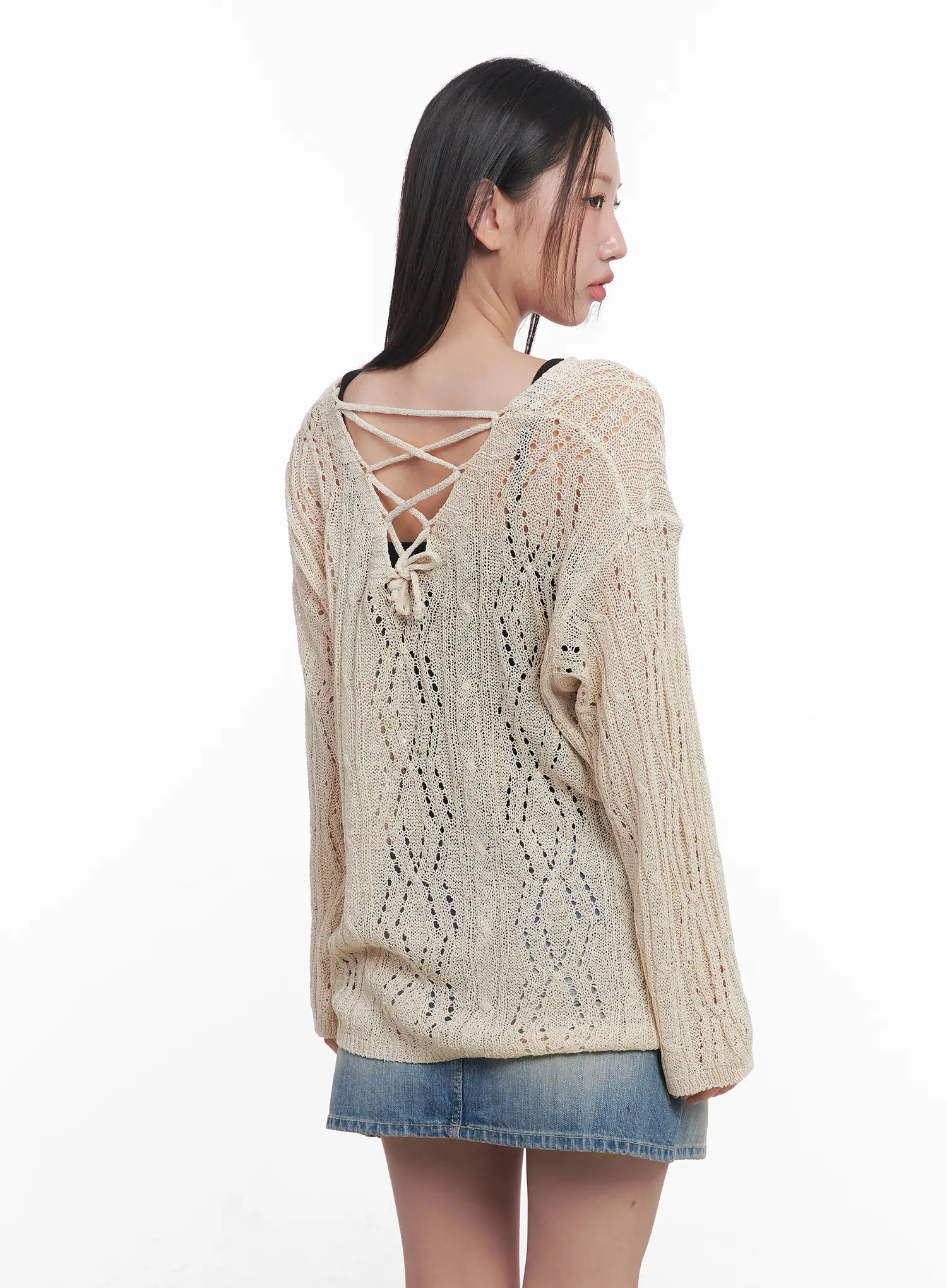 Criss-Cross Sheer V-Neck Sweater CU516