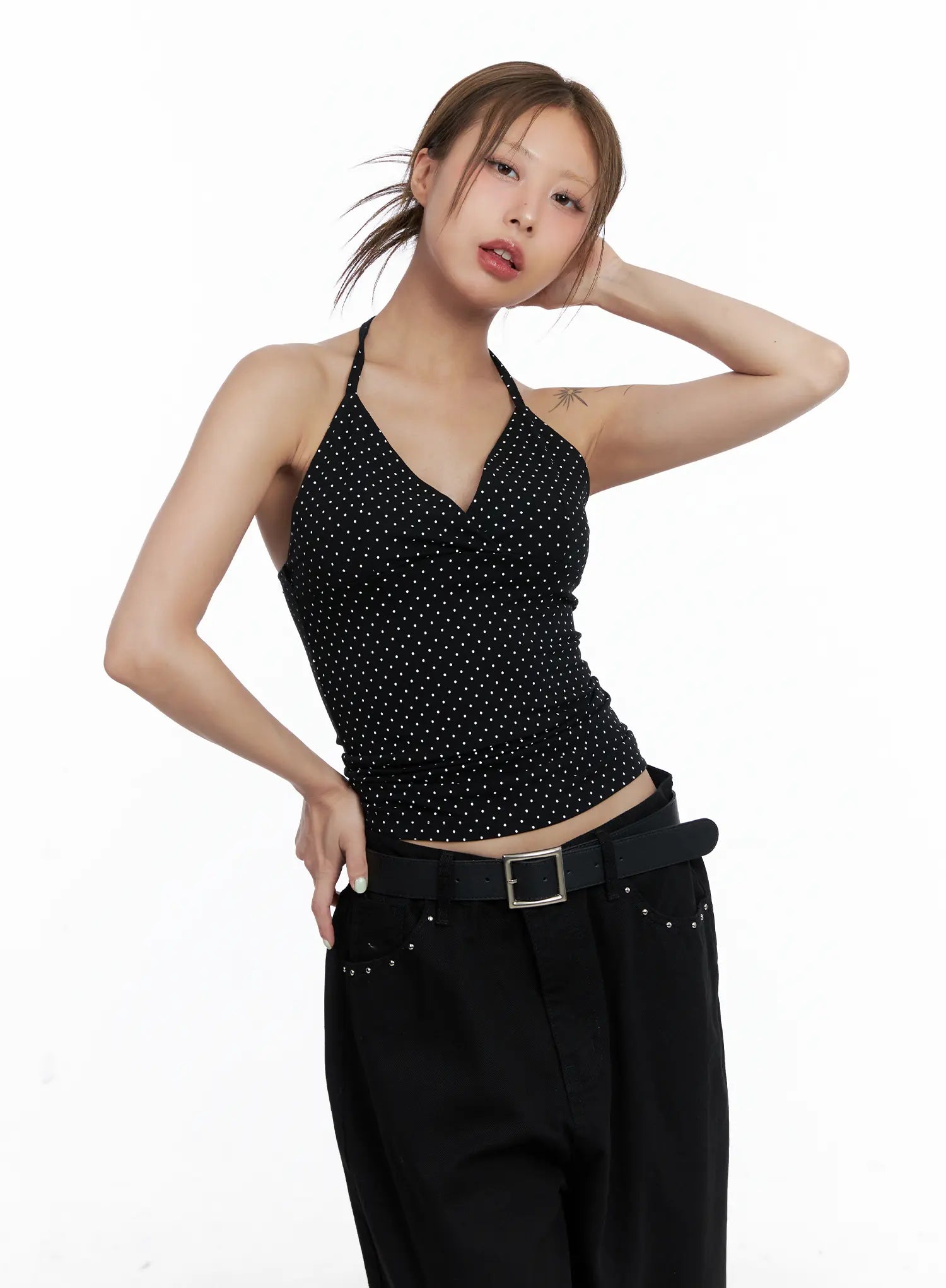 Polka Dot Halter V-Neck Sleeveless Top CL511