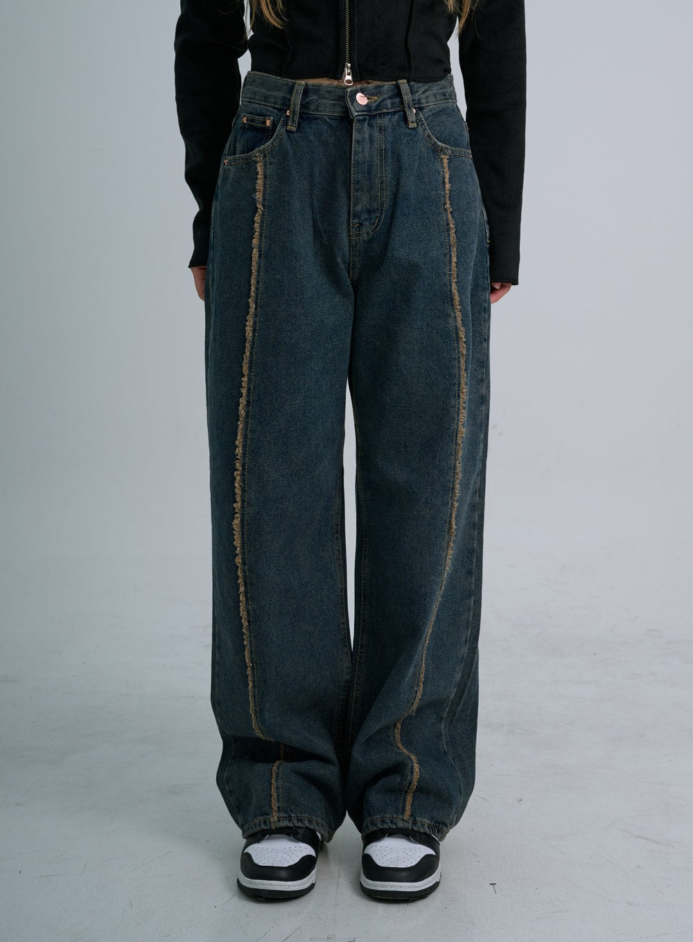 Retro Stitching Wide Denim Pants CO21