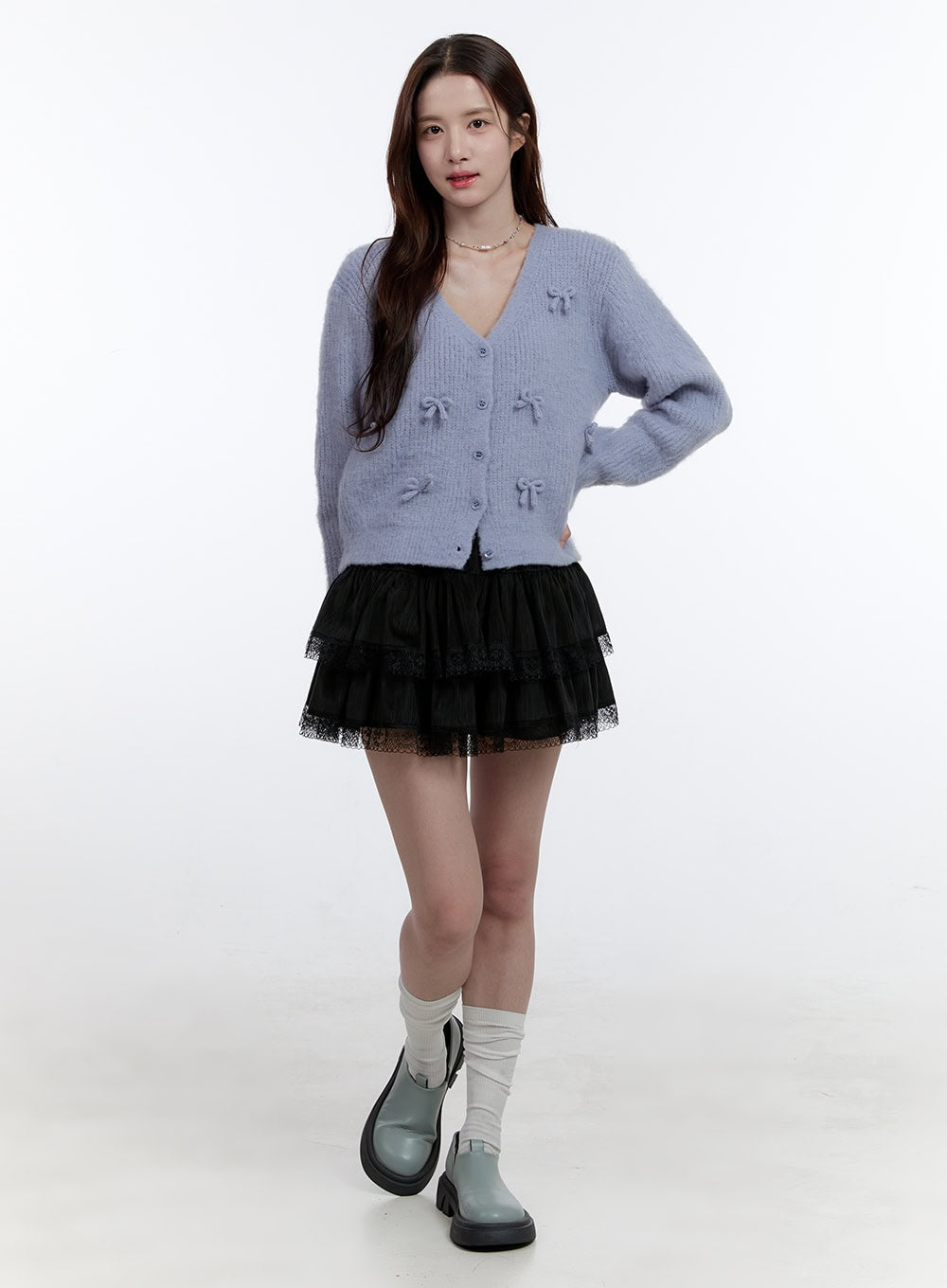 Ribboned V-Neck Cardigan OO407