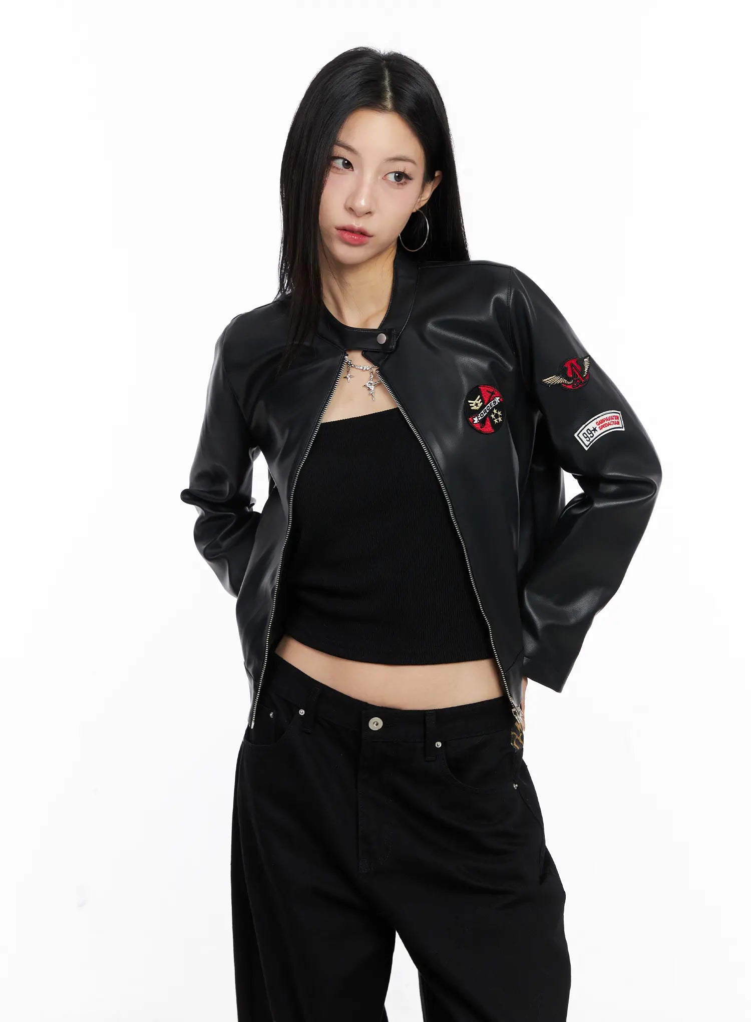 Graphic Crop Leather Jacket CC1109