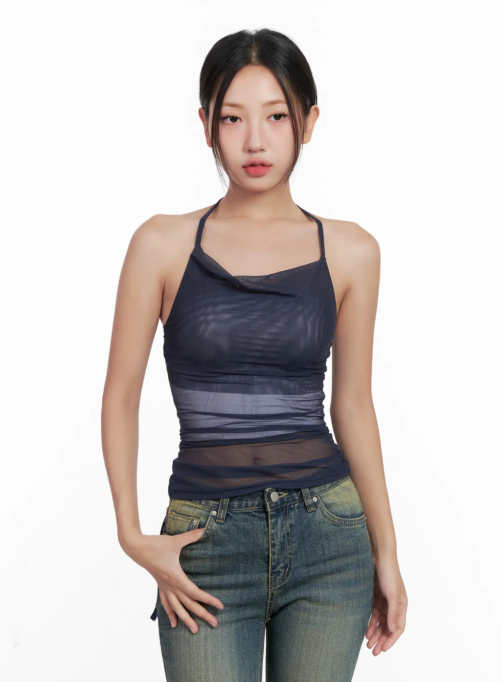 Mesh Draped Halter Tank CL518