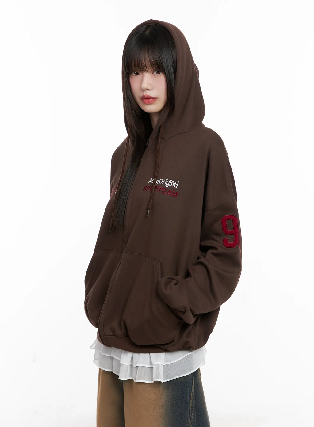 Oversized Graphic Zip-Up Hoodie CG519